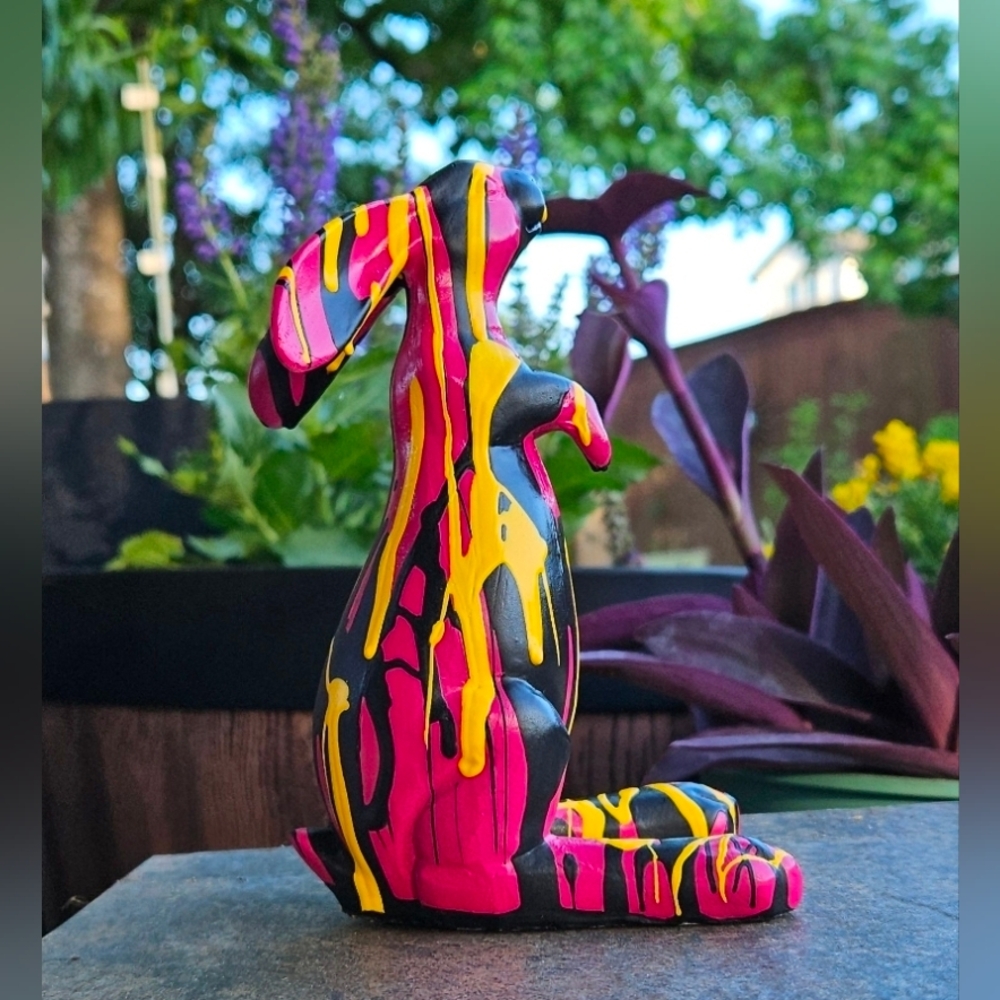 Colorful Striped Rabbit Figurine - Picture 3 of 7